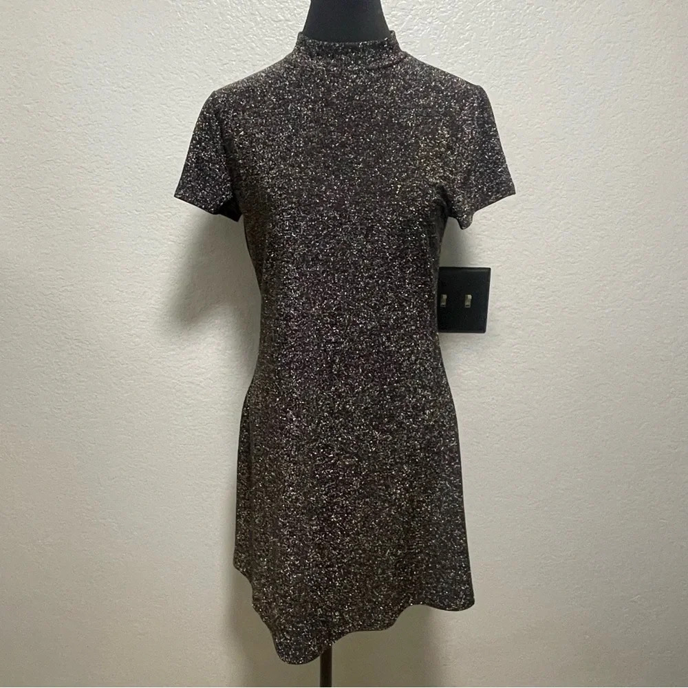 Forever 21 Multi Color Sparkle Short Sleeve High Collar Dress Size large